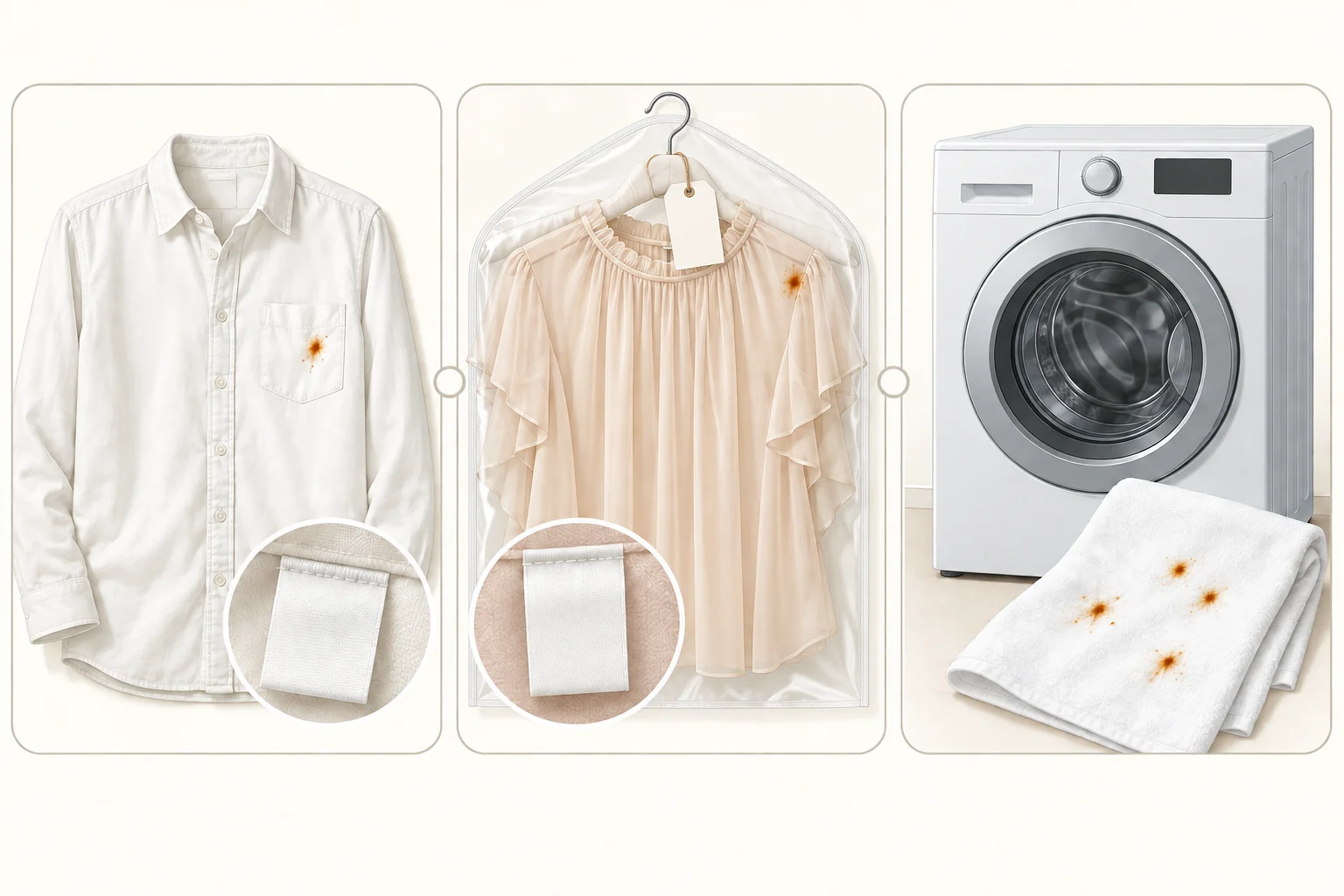 Decision path for choosing a safe rust-stain treatment for clothing