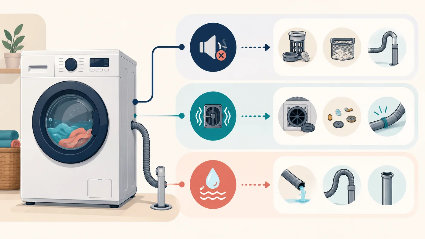 Washing machine drainage path from the drum to the external drain hose.
