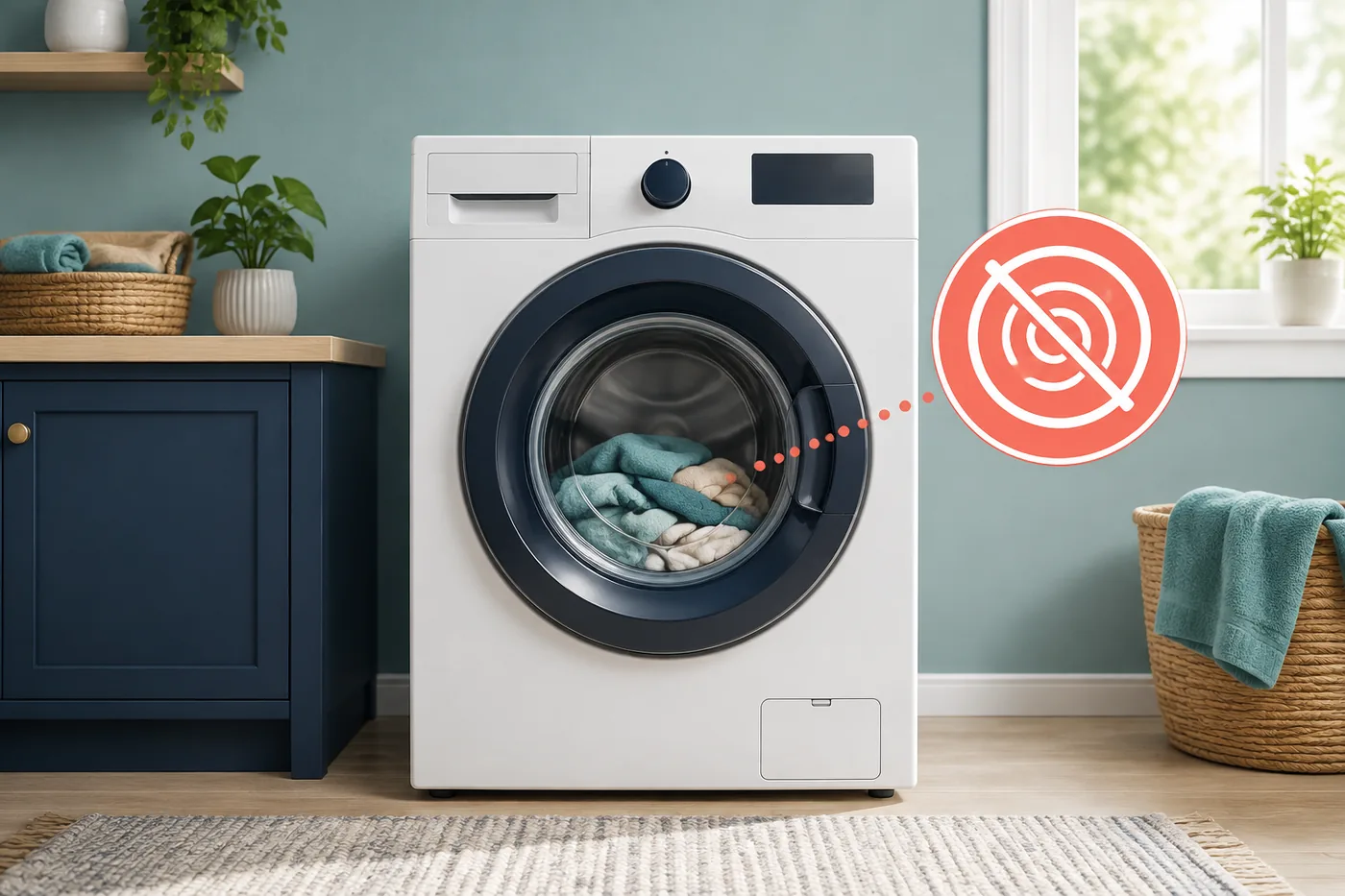 Front-loading washing machine stopped with wet laundry in the drum