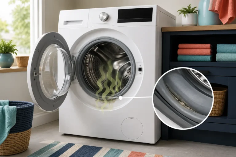 Front-loading washer with odor coming from residue around the door gasket