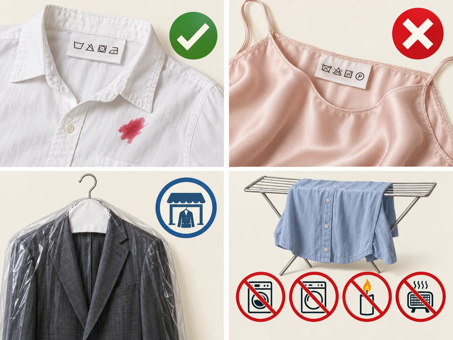 Decision routes for nail polish on washable, solvent-sensitive, dry-clean-only, and solvent-treated clothing
